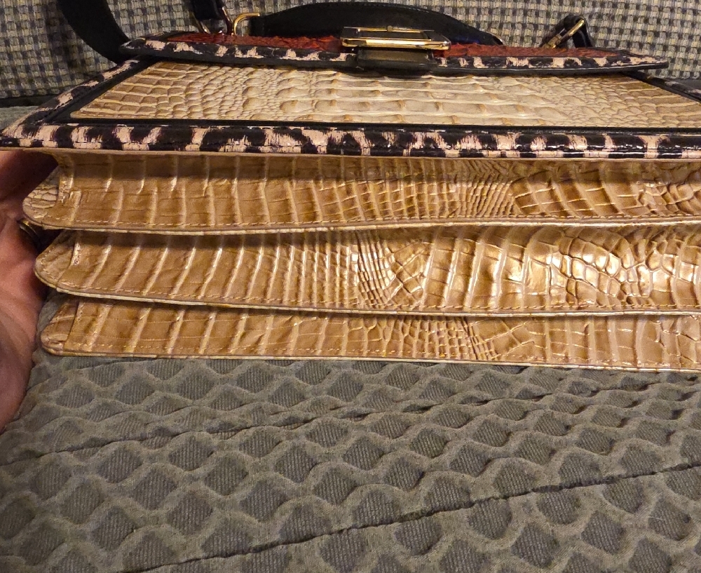 Brahmin Red and Cream Croc-Embossed Satchel - Picture 3 of 8